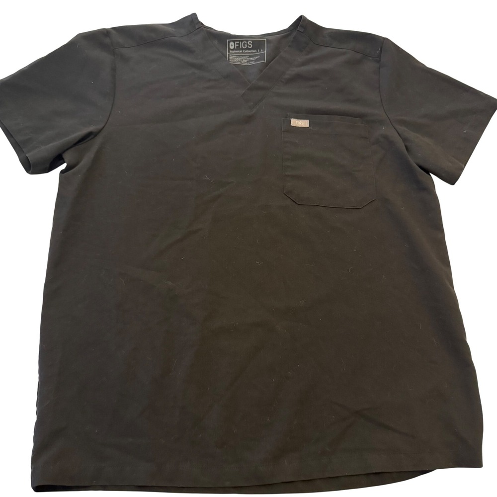 FIGS Technical Collection Black V-Neck Scrub Top FM1500 Short Sleeve Pocket L